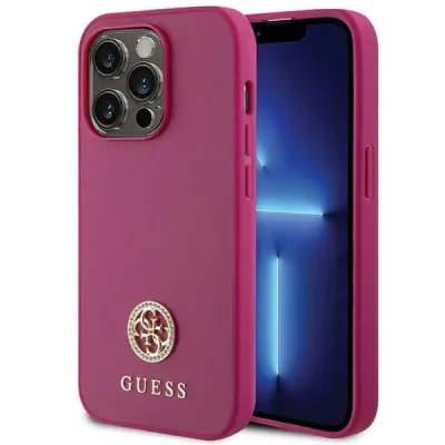 GUESS OVITEK ZA KOVINSKI LOGO STRASS ZA IPHONE 15 PRO ROZA OVITEK