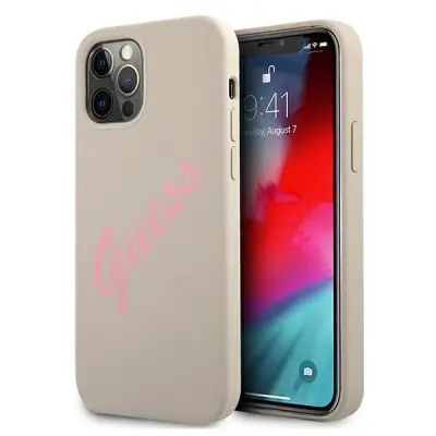SILIKONSKI OVITEK GUESS HARDCASE ZA IPHONE 12 PRO MAX 6.7 SIVA IN ROZA