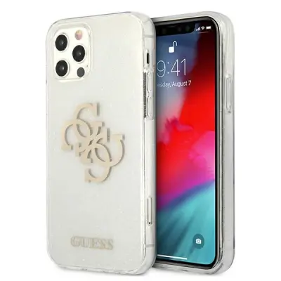 GUESS GUHCP12LPCUGL4GTR IPHONE 12 PRO MAX 6,7 TRANSPARENT HARD CASE GLITTER 4G BIG LOGO