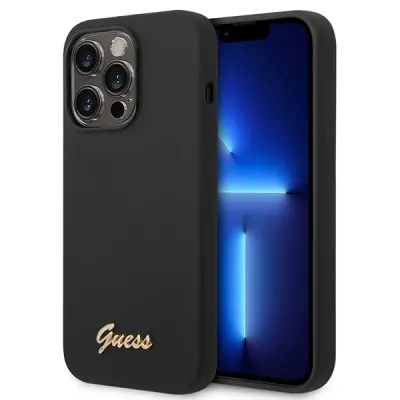 SILIKONSKI OVITEK GUESS HARD CASE ZA IPHONE 14 PRO 6.1 ČRNO ZLAT LOGO