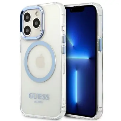 GUESS TRDI OVITEK ZA IPHONE 13 PRO / 13 6.1 BLUE MAGSAVE METAL OUTLINE