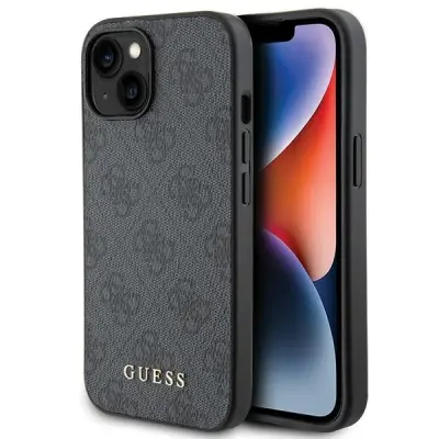 GUESS 4G KOVINSKI ZLAT LOGO OVITEK ZA IPHONE 15 SIVA