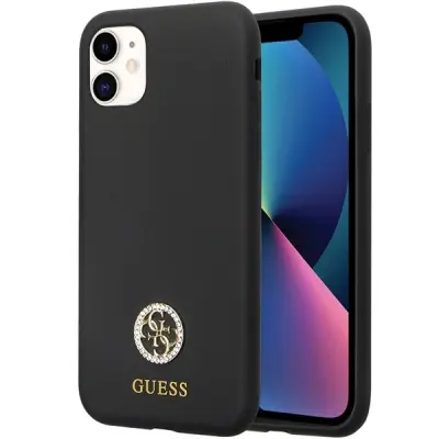 GUESS SILIKONSKI OVITEK LOGO STRASS ZA IPHONE 11 XR ČRN 4G