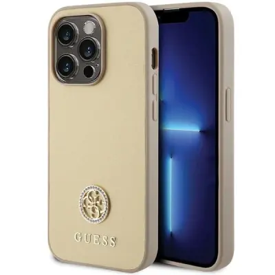 GUESS OVITEK ZA KOVINSKI LOGO STRASS ZA IPHONE 15 PRO ZLAT OVITEK