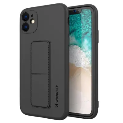 WOZINSKY OVITEK KICKSTAND SILIKONSKI OVITEK S STOJALOM ZA IPHONE 11 PRO ČRN