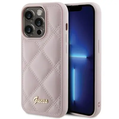 OVITEK GUESS PREŠIT KOVINSKI LOGO ZA IPHONE 15 PRO MAX ROZA