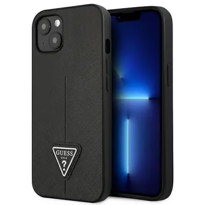 GUESS GUHCP13SPSATLK IPHONE 13 MINI 5,4 CZARNY/BLACK HARDCASE SAFFIANOTRIANGLE LOGO