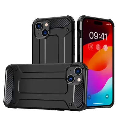OVITEK HYBRID ARMOR ARMOR ZA IPHONE 15, ČRN