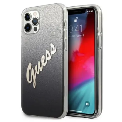 GUESS HARDCASE GLITTER GRADIENT SCRIP OVITEK ZA IPHONE 12/12 PRO ČRN