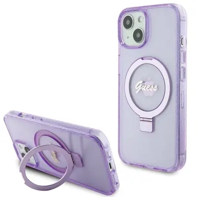 GUESS RING STAND SCRIP GLITTER MAGSAFE OVITEK ZA IPHONE 15 PLUS 14 PLUS