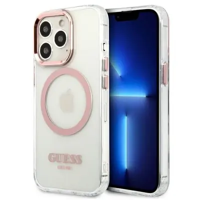 GUESS TRDI OVITEK IPHONE 13 PRO / 13 6.1 PINK METAL OUTLINE ZA MAGSAFE
