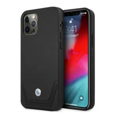 USNJEN OVITEK PERFORIRAN BMW HARDCASE ZA IPHONE 12 PRO MAX 6.7 ČRN