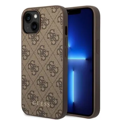 OVITEK GUESS ZA IPHONE 15 PLUS 6,7 INČ RJAV TRDA KOVINA ZLAT