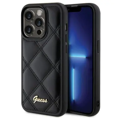OVITEK GUESS PREŠIT KOVINSKI LOGO ZA IPHONE 15 PRO ČRN