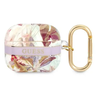 GUESS ETUI AIRPODS 3 CASE VIJOLIČEN PAŠEK S CVETMI