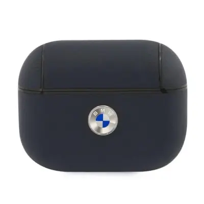 OVITEK IZ PRAVEGA USNJA BMW ZA AIRPODS PRO, MORNO MODER S SREBRNIM LOGOTIPOM
