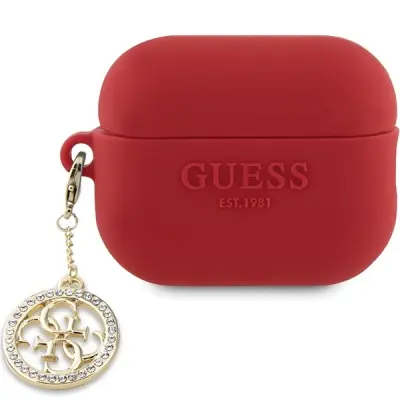 GUESS 3D GUMIJASTI OVITEK 4G DIAMOND CHARM ZA AIRPODS PRO 2 - RDEČ