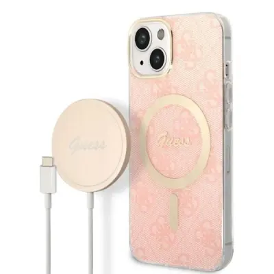 GUESS SET MAGSAFE POLNILEC + OVITEK ZA IPHONE 14 6.1 ROZA