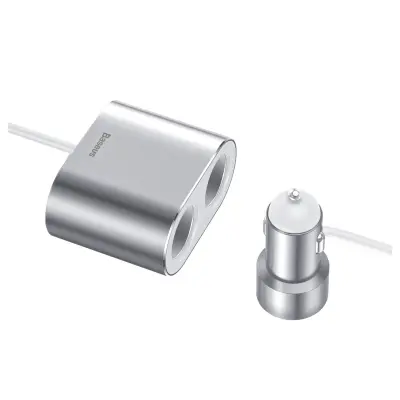 RAZDELILNIK VŽIGALNIKA BASEUS 2X USB-A 3.1A 2X VTIČNICA 80W SREBRNA