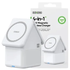 VELIK INDUKCIJSKI POLNILEC 4V1 ZA IPHONE AIRPODS ZA APPLE WATCH 15W BEL