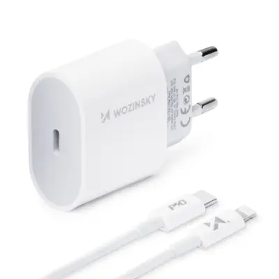 WOZINSKY USB C POLNILEC PD 20W + USB C KABEL ZA LIGHTNING 1M BEL