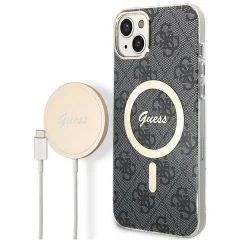 GUESS OVITEK SET + MAGSAFE POLNILEC ZA IPHONE 14 6.1 ČRN