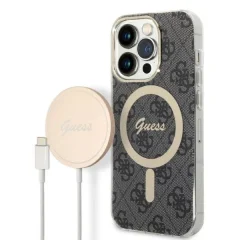 GUESS OVITEK SET + MAGSAFE POLNILEC ZA IPHONE 14 PRO MAX 6.7 ČRN