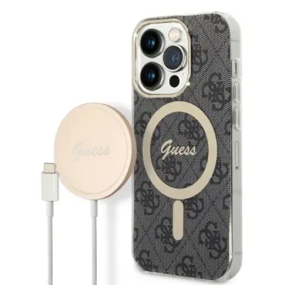 GUESS OVITEK SET + MAGSAFE POLNILEC ZA IPHONE 14 PRO MAX 6.7 ČRN