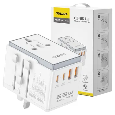 DUDAO A65PRO TRAVEL ADAPTER 65W EU US JP AUS UK 2X USB-C 2X USB-A BEL