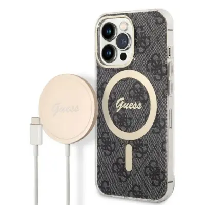 GUESS ETUI SET + MAGSAFE POLNILEC ZA IPHONE 13 PRO MAX 6.7 ČRN