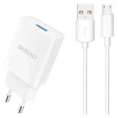 MREŽNI POLNILEC DUDAO A4EU 2.1A USB-A, BEL Z USB-A-MICRO USB KABLOM