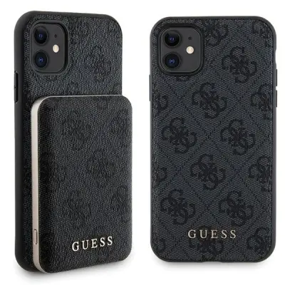 GUESS OVITEK 4G KOVINSKI LOGO ZA IPHONE 11 + POWERBANK 5000MAH ZA MAGSAFE ČRNA