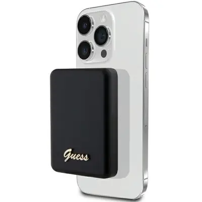 GUESS INDUKCIJA POWERBANK ZA MAGSAFE METAL SCRIP LOGO 5W 3000MAH ČRNA
