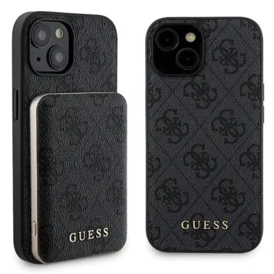 GUESS OVITEK 4G KOVINSKI LOGO ZA IPHONE 15 + POWERBANK 5000MAH ZA MAGSAFE ČRNA
