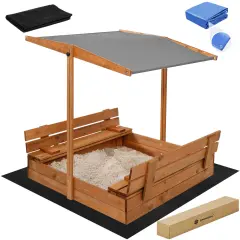 Lesen peskovnik s klopmi in streho 120 x 120 cm