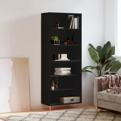 The Living Store Visoka komoda črn 69,5x32,5x180 cm inženirski les - Visoka Omarica
