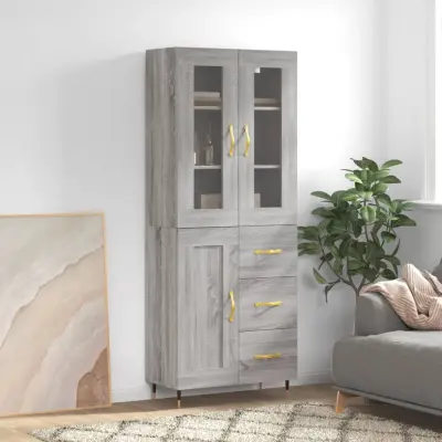 The Living Store Visoka komoda siva sonoma 69,5x34x180 cm inženirski les - Visoka Omarica