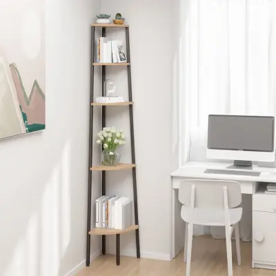 The Living Store 5-nadstropni kotni regal svetlo rjav in črn 45,5x31,5x180 cm - Kotni Regal