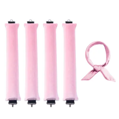 Komplet trakov za kodranje las z gumico, brezgrelno palico za kodranje las za voluminozne lase Pink