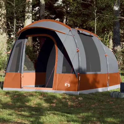 The Living Store Šotor za kampiranje za 3 osebe siv in oranžen vodoodporen - Šotor Za Kampiranje