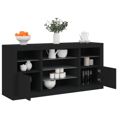 The Living Store Komoda z LED lučkami črna 142,5x37x67 cm - Komoda