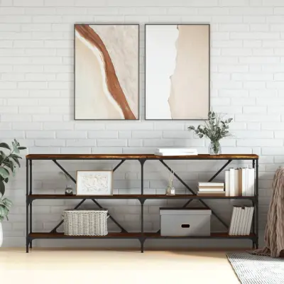 The Living Store Konzolna mizica dimljen hrast 180x30x75 cm inž. les in železo - Konzolna Mizica