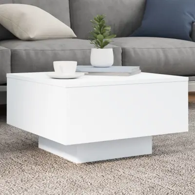 The Living Store Klubska mizica z LED lučmi bela 55x55x31 cm - Klubska Mizica