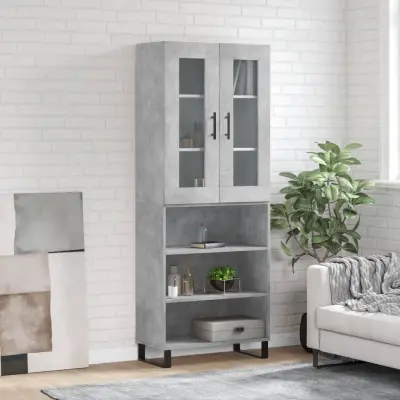 The Living Store Visoka komoda betonsko siva 69,5x34x180 cm inženirski les - Visoka Omarica