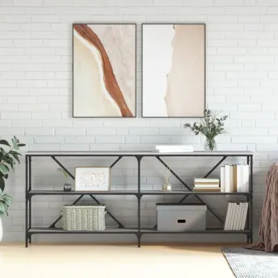 The Living Store Konzolna mizica siva sonoma 180x30x75 cm inž. les in železo - Konzolna Mizica
