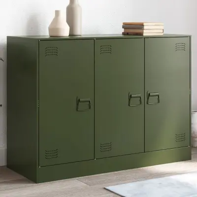 The Living Store Komoda olivno zelena 99x39x73 cm jeklo - Komoda
