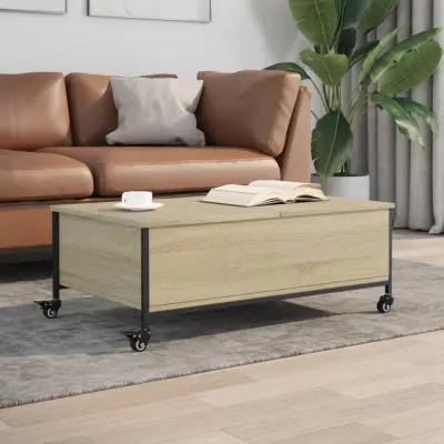 The Living Store Klubska mizica s kolesci sonoma hrast 91x55x34cm inženirski les - Klubska Mizica