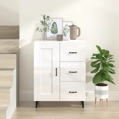 The Living Store Komoda visok sijaj bela 69,5x34x90 cm inženirski les - Komoda