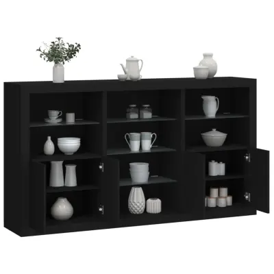 The Living Store Komoda z LED lučkami črna 181,5x37x100 cm - Komoda