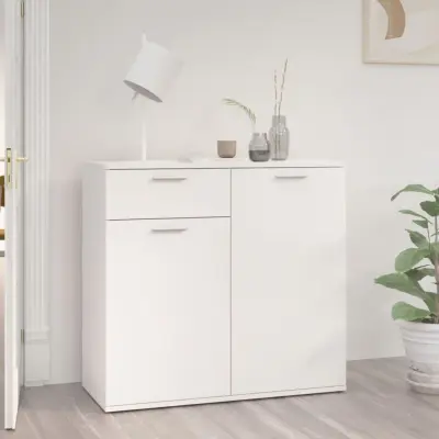 The Living Store Komoda visok sijaj bela 80x36x75 cm iverna plošča - Komoda